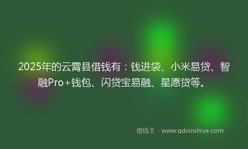 2025年的云霄县借钱有：钱进袋、小米易贷、智融Pro+钱包、闪贷宝易融、星愿贷等。