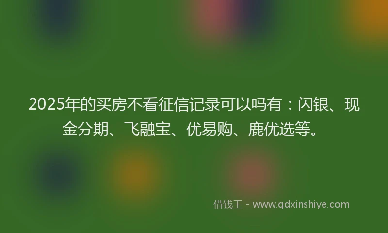 2025年的买房不看征信记录可以吗有：闪银、现金分期、飞融宝、优易购、鹿优选等。