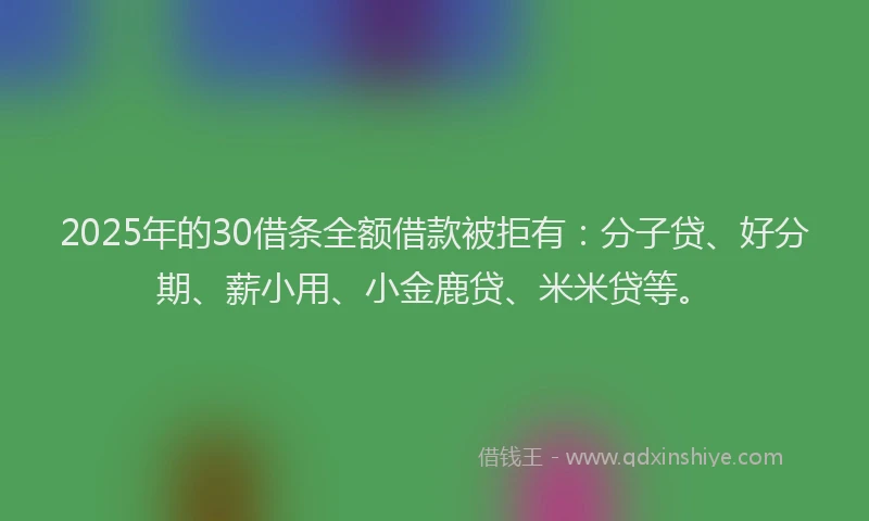 2025年的30借条全额借款被拒有：分子贷、好分期、薪小用、小金鹿贷、米米贷等。
