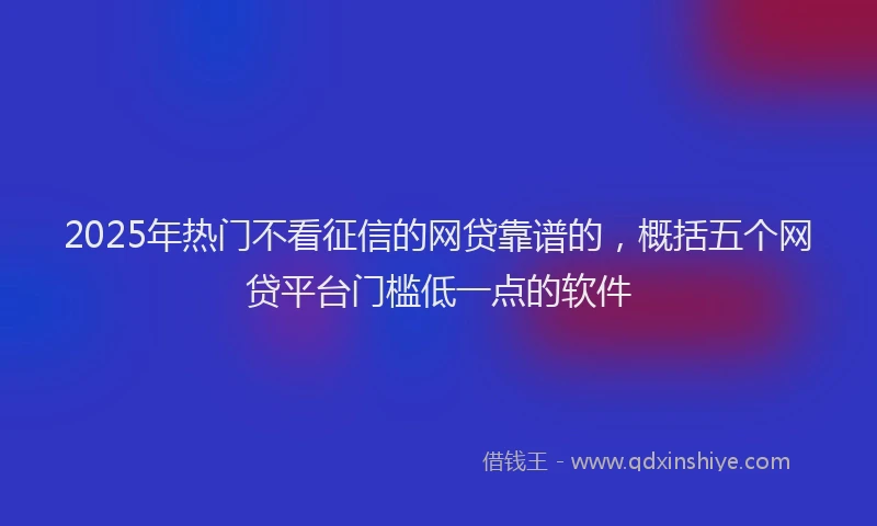 2025年热门不看征信的网贷靠谱的，概括五个网贷平台门槛低一点的软件