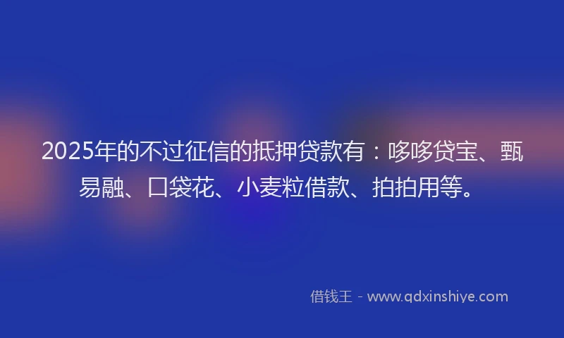 2025年的不过征信的抵押贷款有：哆哆贷宝、甄易融、口袋花、小麦粒借款、拍拍用等。