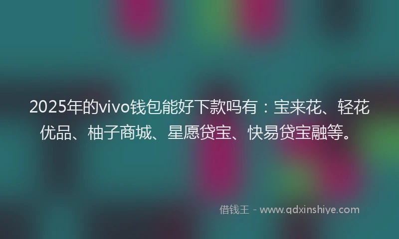 2025年的vivo钱包能好下款吗有：宝来花、轻花优品、柚子商城、星愿贷宝、快易贷宝融等。