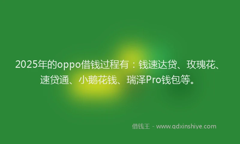 2025年的oppo借钱过程有：钱速达贷、玫瑰花、速贷通、小鹅花钱、瑞泽Pro钱包等。