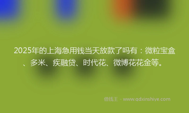2025年的上海急用钱当天放款了吗有：微粒宝盒、多米、疾融贷、时代花、微博花花金等。