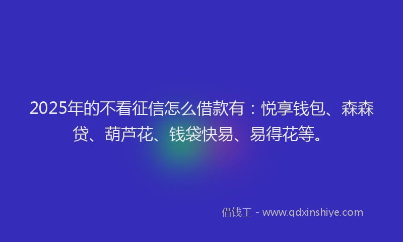 2025年的不看征信怎么借款有：悦享钱包、森森贷、葫芦花、钱袋快易、易得花等。