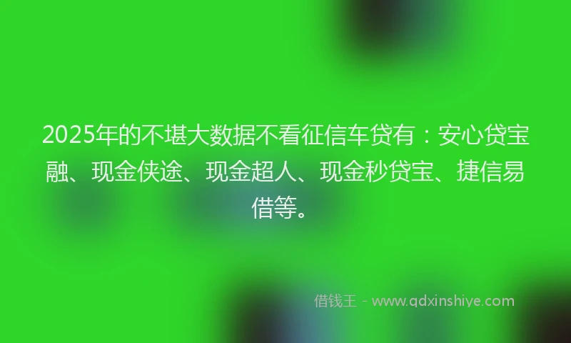 2025年的不堪大数据不看征信车贷有：安心贷宝融、现金侠途、现金超人、现金秒贷宝、捷信易借等。