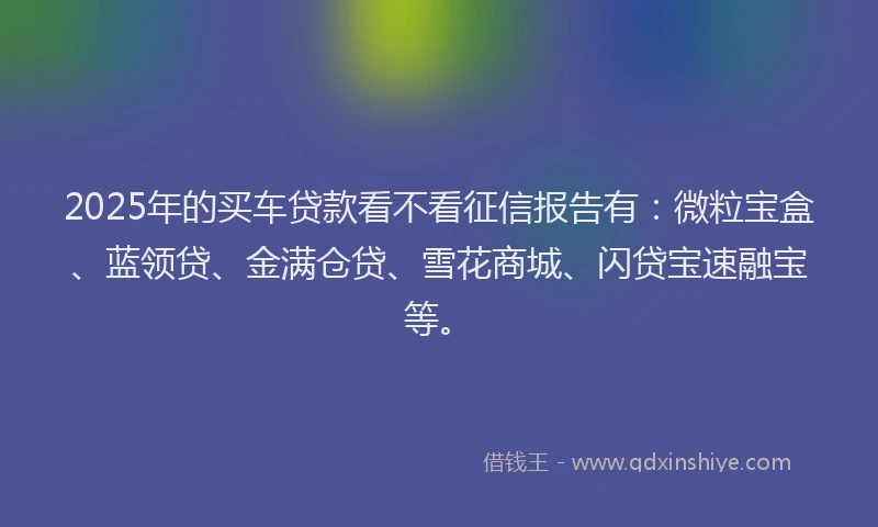 2025年的买车贷款看不看征信报告有：微粒宝盒、蓝领贷、金满仓贷、雪花商城、闪贷宝速融宝等。