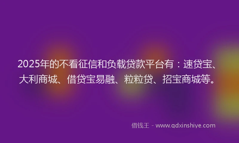 2025年的不看征信和负载贷款平台有：速贷宝、大利商城、借贷宝易融、粒粒贷、招宝商城等。