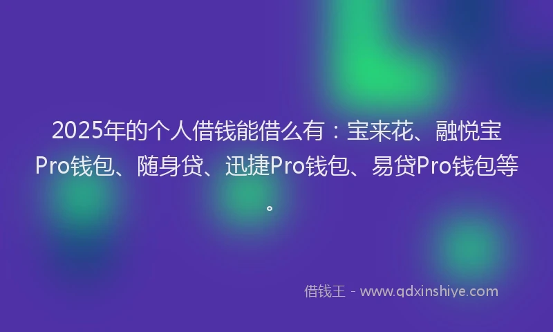 2025年的个人借钱能借么有：宝来花、融悦宝Pro钱包、随身贷、迅捷Pro钱包、易贷Pro钱包等。