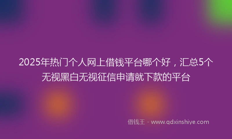 2025年热门个人网上借钱平台哪个好，汇总5个无视黑白无视征信申请就下款的平台