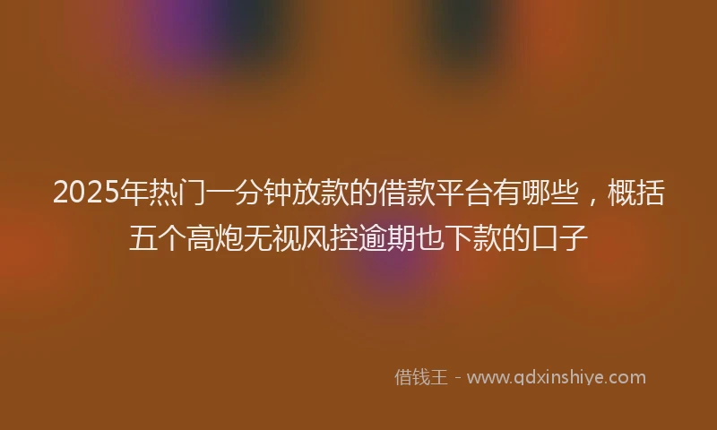 2025年热门一分钟放款的借款平台有哪些，概括五个高炮无视风控逾期也下款的口子