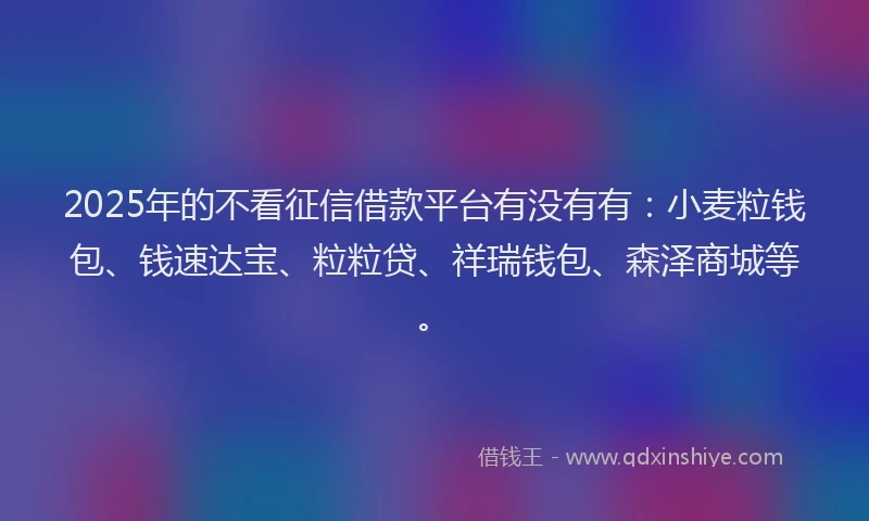 2025年的不看征信借款平台有没有有：小麦粒钱包、钱速达宝、粒粒贷、祥瑞钱包、森泽商城等。