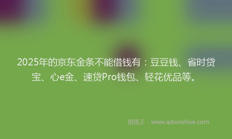 2025年的京东金条不能借钱有：豆豆钱、省时贷宝、心e金、速贷Pro钱包、轻花优品等。