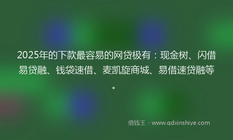 2025年的下款最容易的网贷极有：现金树、闪借易贷融、钱袋速借、麦凯旋商城、易借速贷融等。