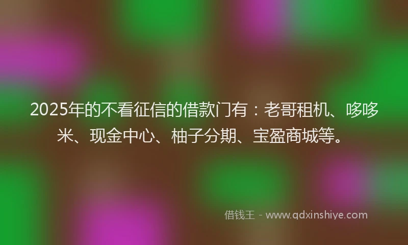2025年的不看征信的借款门有：老哥租机、哆哆米、现金中心、柚子分期、宝盈商城等。