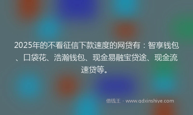 2025年的不看征信下款速度的网贷有：智享钱包、口袋花、浩瀚钱包、现金易融宝贷途、现金流速贷等。