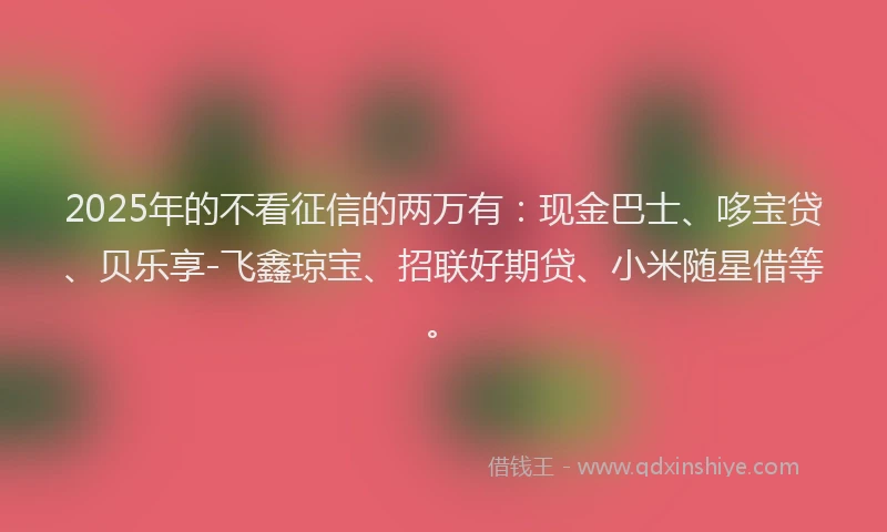 2025年的不看征信的两万有：现金巴士、哆宝贷、贝乐享-飞鑫琼宝、招联好期贷、小米随星借等。
