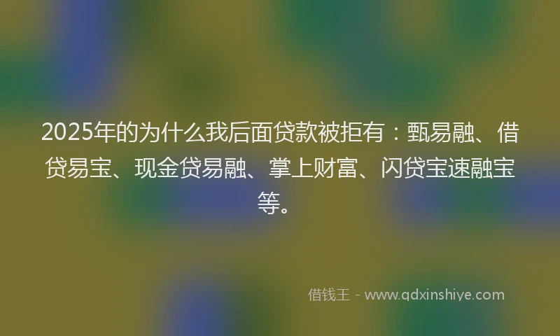 2025年的为什么我后面贷款被拒有：甄易融、借贷易宝、现金贷易融、掌上财富、闪贷宝速融宝等。