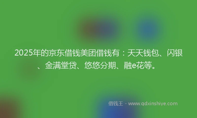 2025年的京东借钱美团借钱有：天天钱包、闪银、金满堂贷、悠悠分期、融e花等。