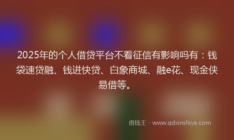 2025年的个人借贷平台不看征信有影响吗有：钱袋速贷融、钱进快贷、白象商城、融e花、现金侠易借等。