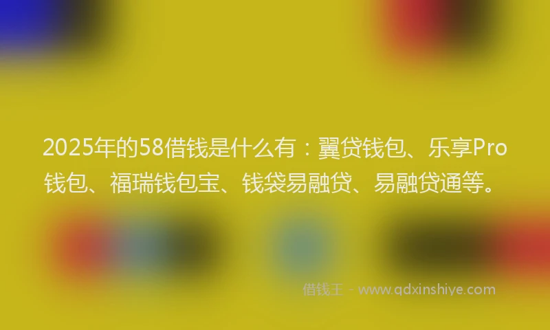 2025年的58借钱是什么有:翼贷钱包、乐享Pro钱包、福瑞钱包宝、钱袋易融贷、易融贷通等。