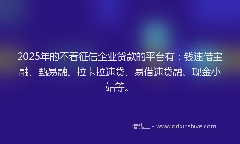 2025年的不看征信企业贷款的平台有：钱速借宝融、甄易融、拉卡拉速贷、易借速贷融、现金小站等。