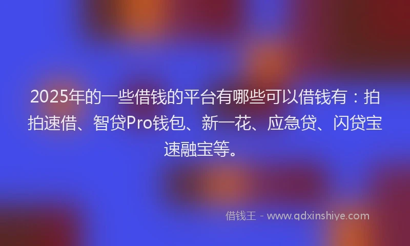 2025年的一些借钱的平台有哪些可以借钱有：拍拍速借、智贷Pro钱包、新一花、应急贷、闪贷宝速融宝等。