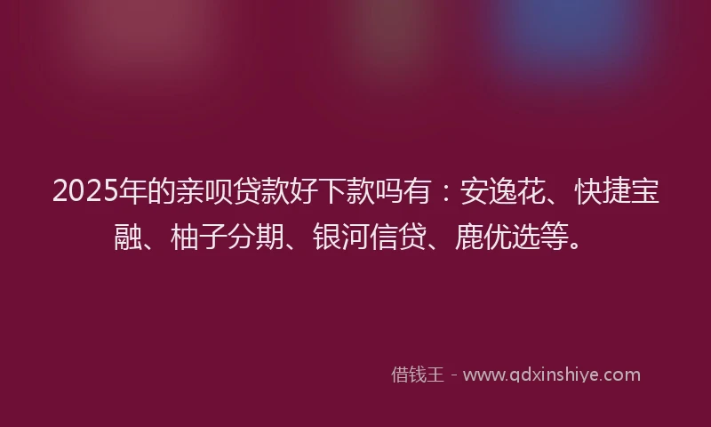 2025年的亲呗贷款好下款吗有：安逸花、快捷宝融、柚子分期、银河信贷、鹿优选等。