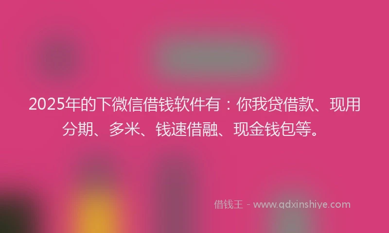 2025年的下微信借钱软件有：你我贷借款、现用分期、多米、钱速借融、现金钱包等。