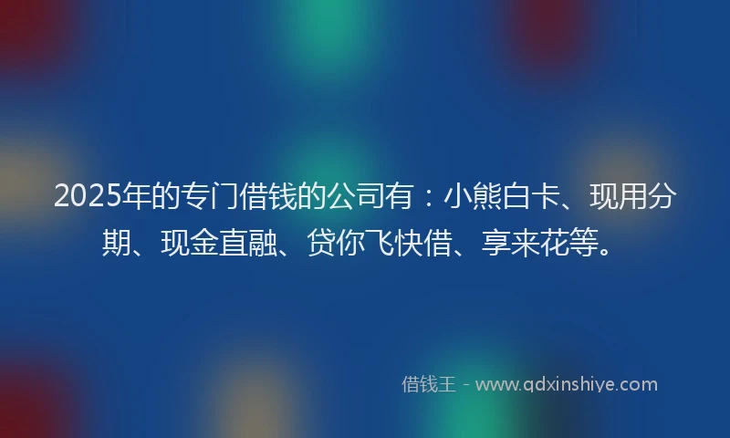 2025年的专门借钱的公司有：小熊白卡、现用分期、现金直融、贷你飞快借、享来花等。