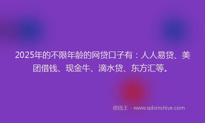 2025年的不限年龄的网贷口子有：人人易贷、美团借钱、现金牛、滴水贷、东方汇等。