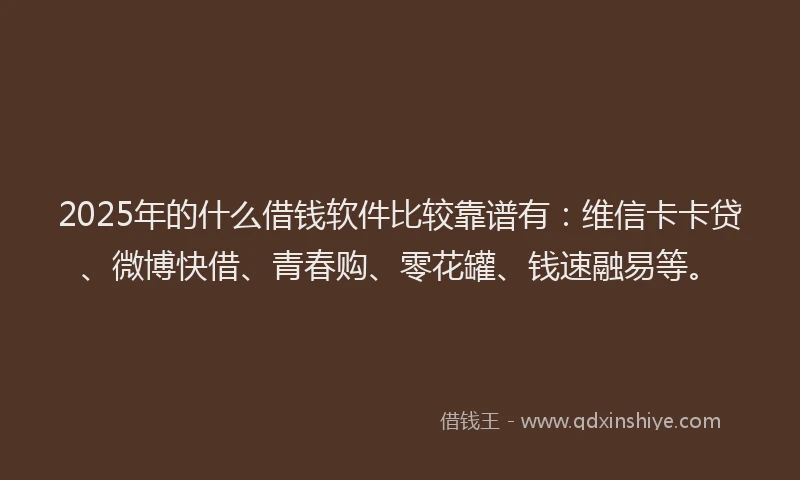 2025年的什么借钱软件比较靠谱有：维信卡卡贷、微博快借、青春购、零花罐、钱速融易等。