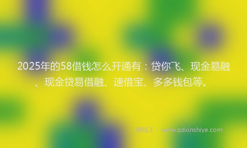2025年的58借钱怎么开通有：贷你飞、现金易融、现金贷易借融、速借宝、多多钱包等。
