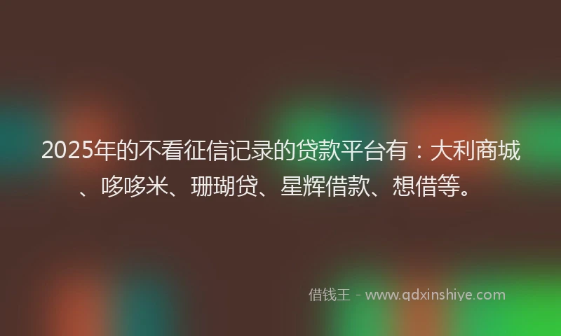 2025年的不看征信记录的贷款平台有：大利商城、哆哆米、珊瑚贷、星辉借款、想借等。