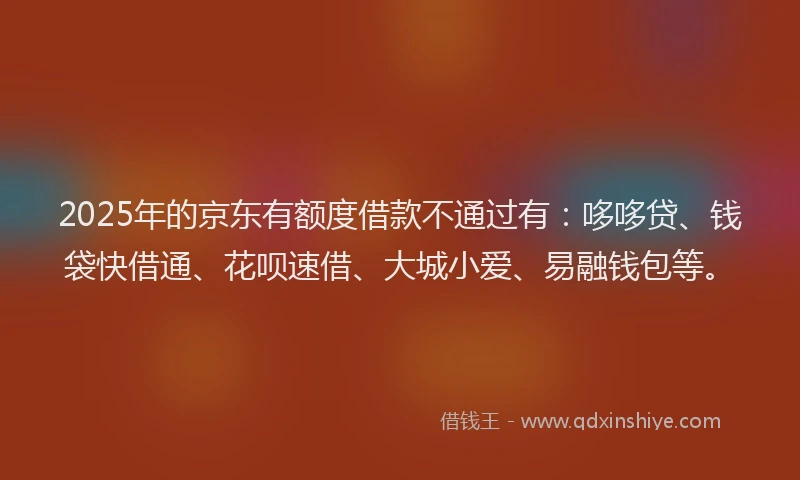 2025年的京东有额度借款不通过有：哆哆贷、钱袋快借通、花呗速借、大城小爱、易融钱包等。