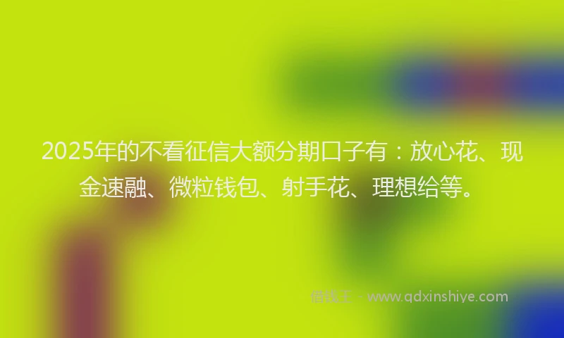 2025年的不看征信大额分期口子有：放心花、现金速融、微粒钱包、射手花、理想给等。