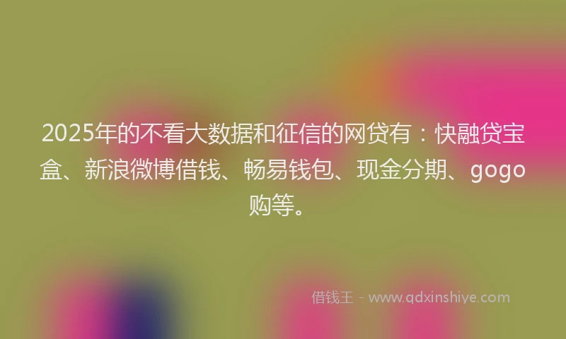 2025年的不看大数据和征信的网贷有：快融贷宝盒、新浪微博借钱、畅易钱包、现金分期、gogo购等。