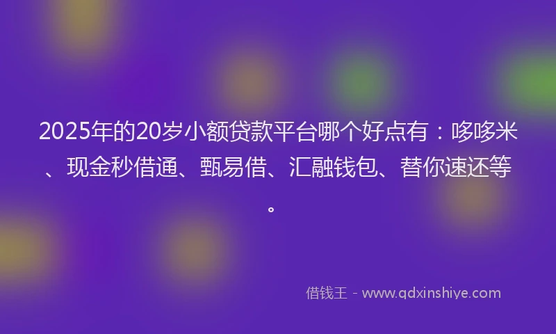 2025年的20岁小额贷款平台哪个好点有：哆哆米、现金秒借通、甄易借、汇融钱包、替你速还等。