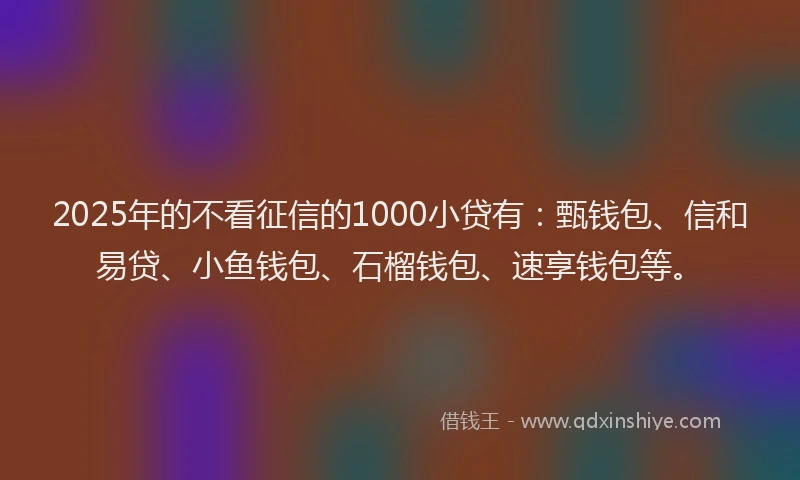 2025年的不看征信的1000小贷有：甄钱包、信和易贷、小鱼钱包、石榴钱包、速享钱包等。