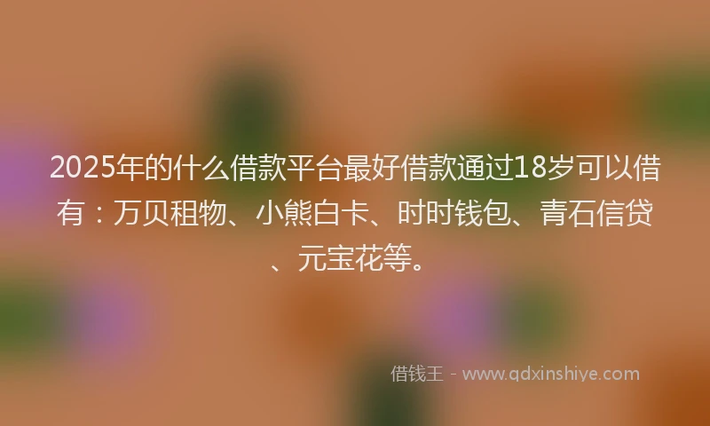 2025年的什么借款平台最好借款通过18岁可以借有：万贝租物、小熊白卡、时时钱包、青石信贷、元宝花等。