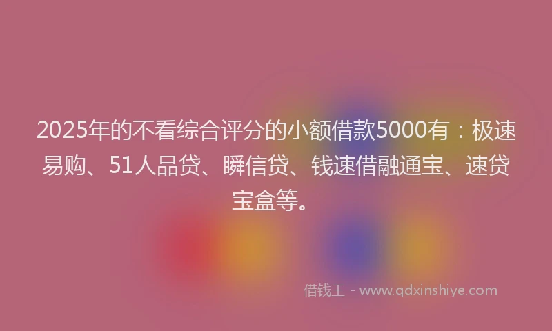 2025年的不看综合评分的小额借款5000有：极速易购、51人品贷、瞬信贷、钱速借融通宝、速贷宝盒等。