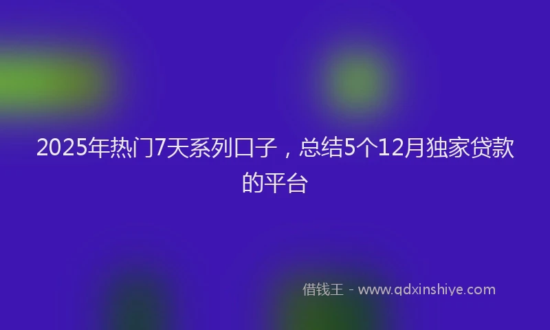2025年热门7天系列口子，总结5个12月独家贷款的平台