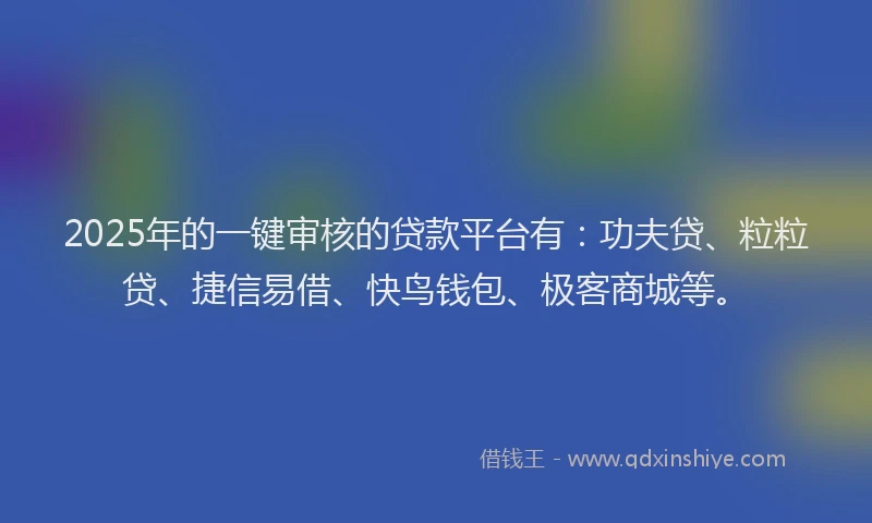 2025年的一键审核的贷款平台有：功夫贷、粒粒贷、捷信易借、快鸟钱包、极客商城等。