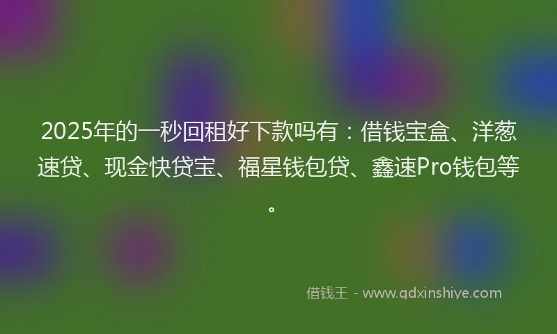 2025年的一秒回租好下款吗有:借钱宝盒、洋葱速贷、现金快贷宝、福星钱包贷、鑫速Pro钱包等。