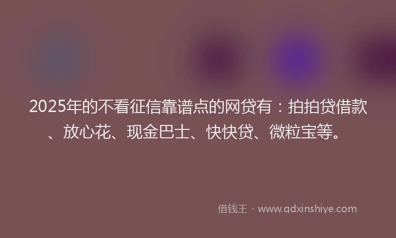 2025年的不看征信靠谱点的网贷有：拍拍贷借款、放心花、现金巴士、快快贷、微粒宝等。