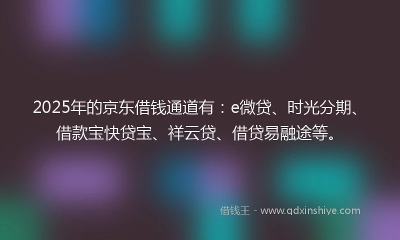 2025年的京东借钱通道有：e微贷、时光分期、借款宝快贷宝、祥云贷、借贷易融途等。