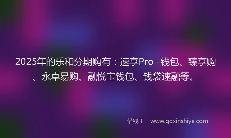 2025年的乐和分期购有：速享Pro+钱包、臻享购、永卓易购、融悦宝钱包、钱袋速融等。