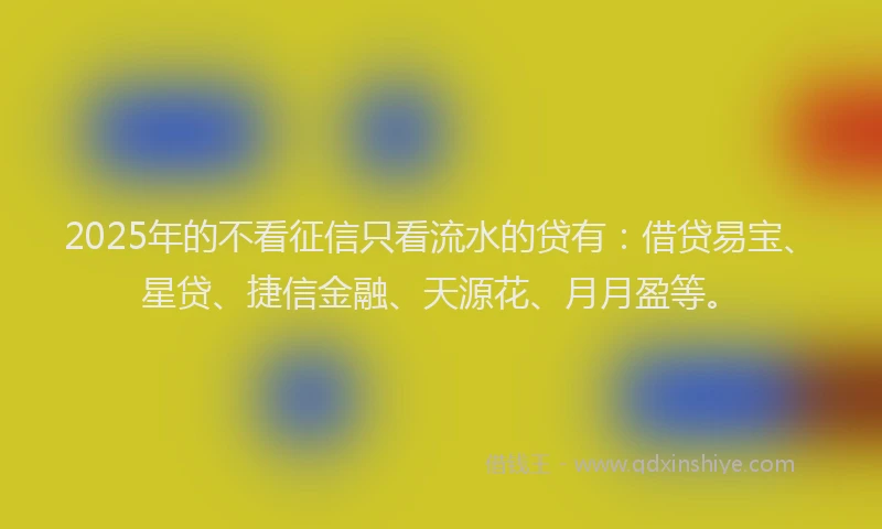 2025年的不看征信只看流水的贷有：借贷易宝、星贷、捷信金融、天源花、月月盈等。