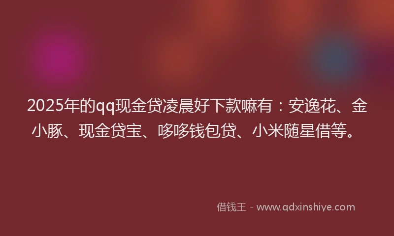 2025年的qq现金贷凌晨好下款嘛有：安逸花、金小豚、现金贷宝、哆哆钱包贷、小米随星借等。