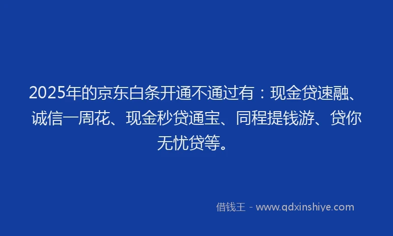 2025年的京东白条开通不通过有：现金贷速融、诚信一周花、现金秒贷通宝、同程提钱游、贷你无忧贷等。